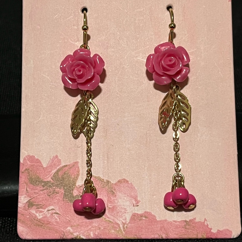 Pink Rose Dangle Earrings
